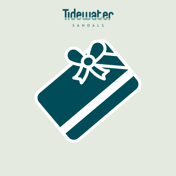 Digital gift card design featuring a wrapped present with a bow, representing Tidewater Sandals' gift options.