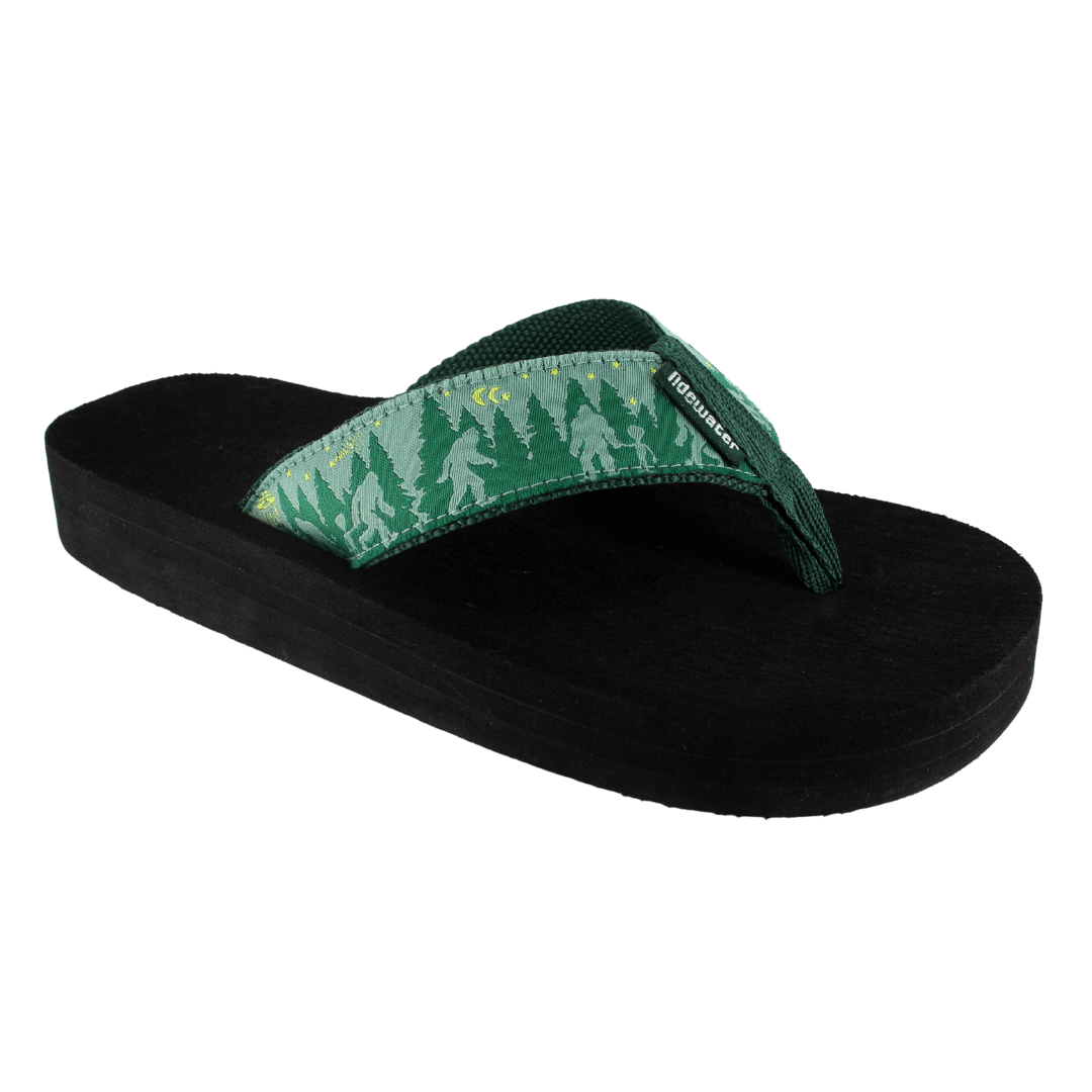 Black Flip-Flops with Green Sasquatch Print Strap