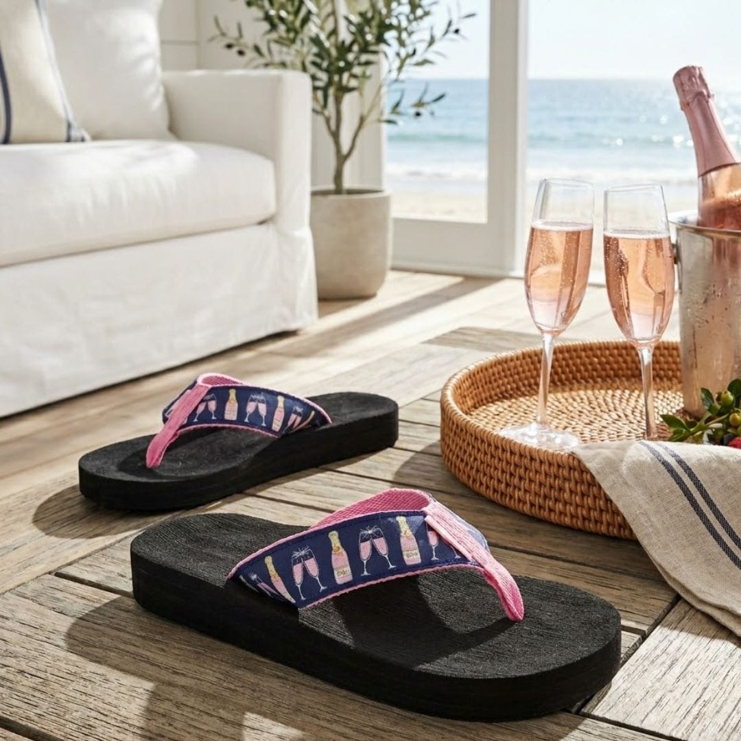 ALMONDWalks on Water 9’4″ Rose All Day by Tidewater Sandals | Wine & Sparkle Flip Flops