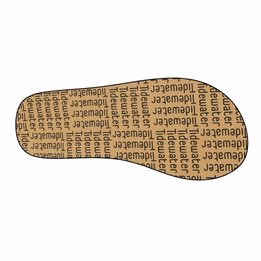 Tidewater Sandals Seaside Sparkle sole featuring a textured design with the brand name repeated for comfort and style.