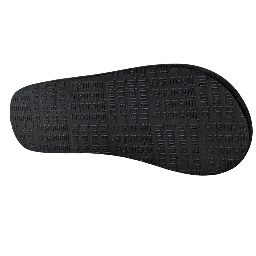 Black rubber sandal sole with textured pattern for grip and comfort, ideal for casual summer wear.