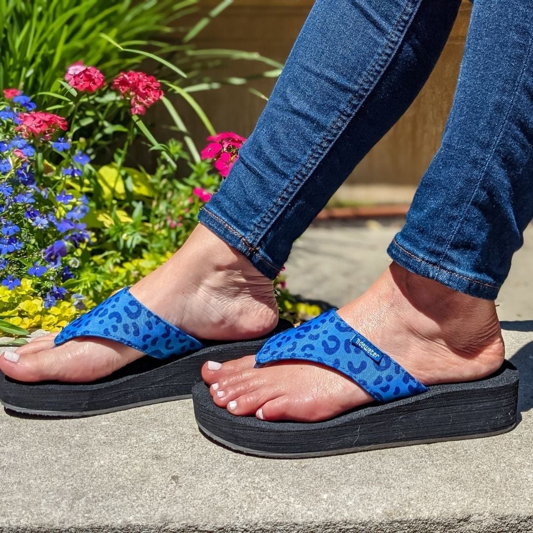 Close up of Cheetah Wedge Flip Flops