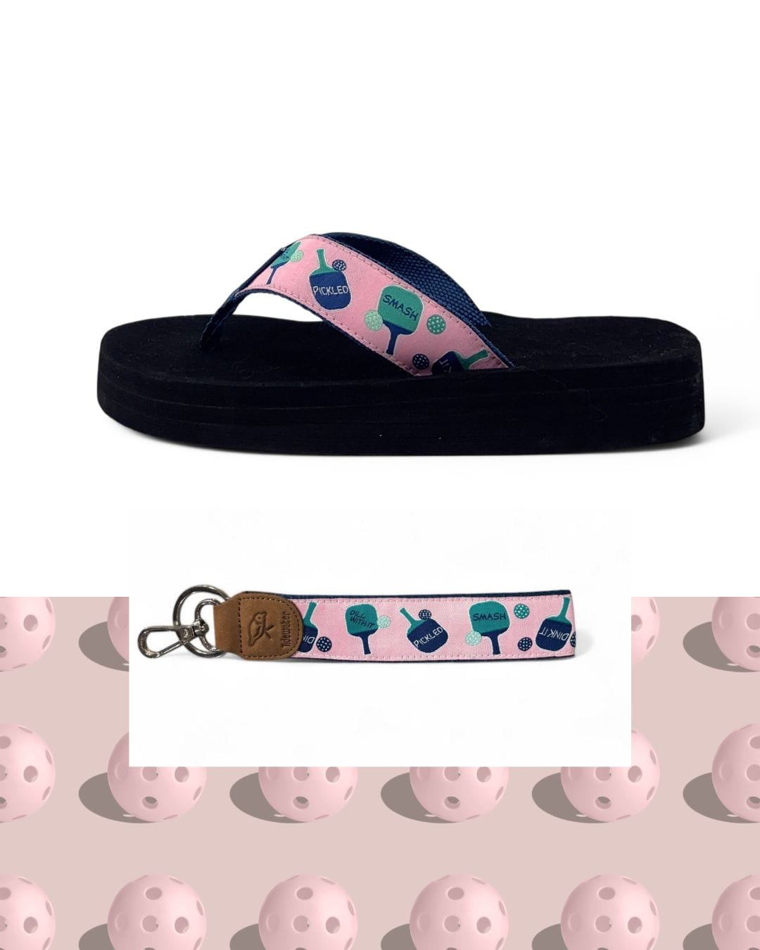 Pickleball Flip Flops &amp; Matching Keychain